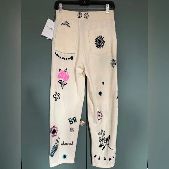 Nwt Barrie Womens Cashmere Embroidered Crystal Pants Cream White Size M $1890 - Picture 5 of 9
